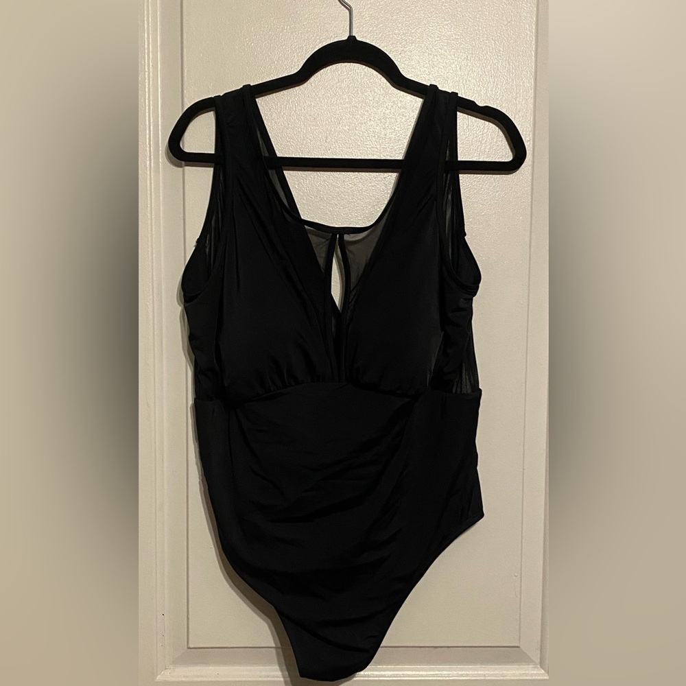 Time and Tru Black Asymmetrical Cut Out One Piece